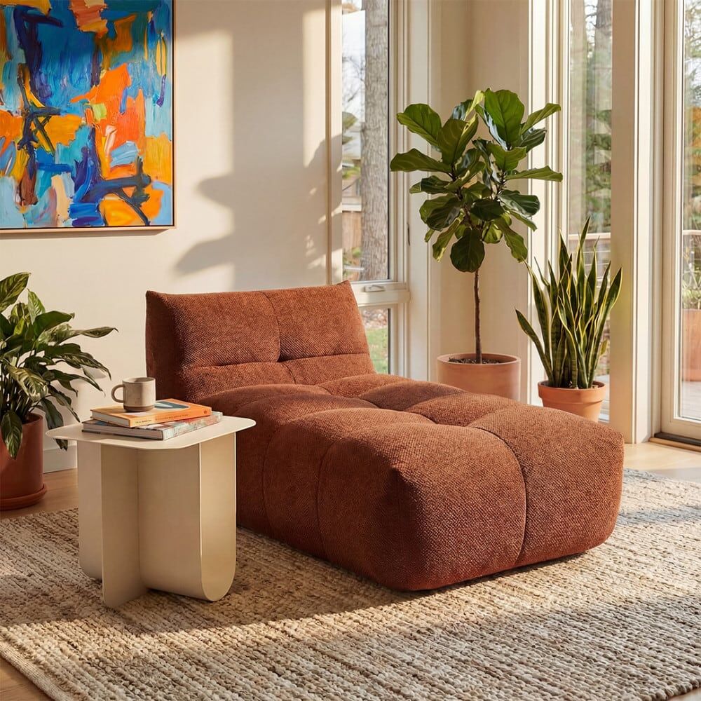 Drawer Chauffeuse lounge compressée 1 place en tissu - rouille Orange 89x70x160cm