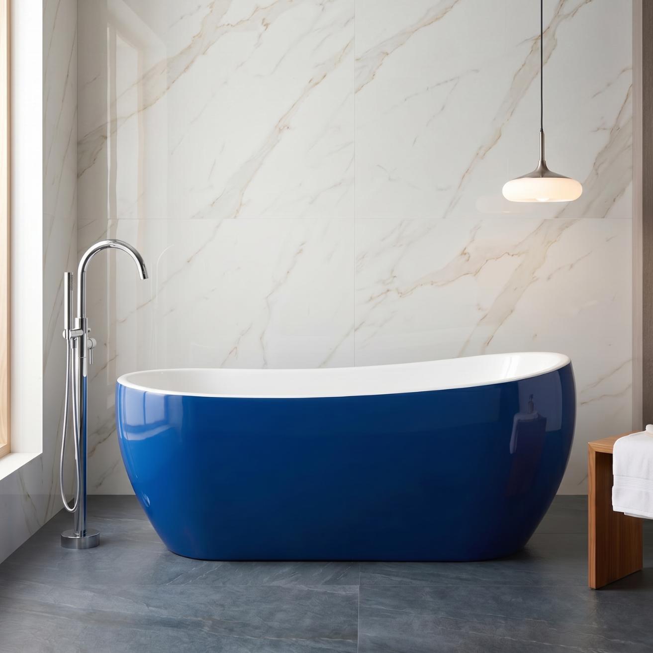 Freistehende Badewanne Modern 170 cm Blau-Weiß Komposit Ohne Füße - Moderne Badewanne Melania Königsblau Außen Weiß Innen Bodenstehend
