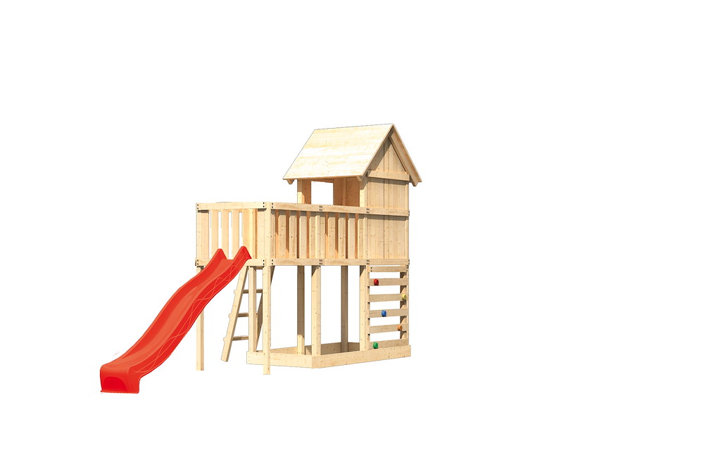 KARIBUHOLZT Akubi Stelzenhaus Frieda natur Rutsche rot+ABP+Kletterwand 16938222