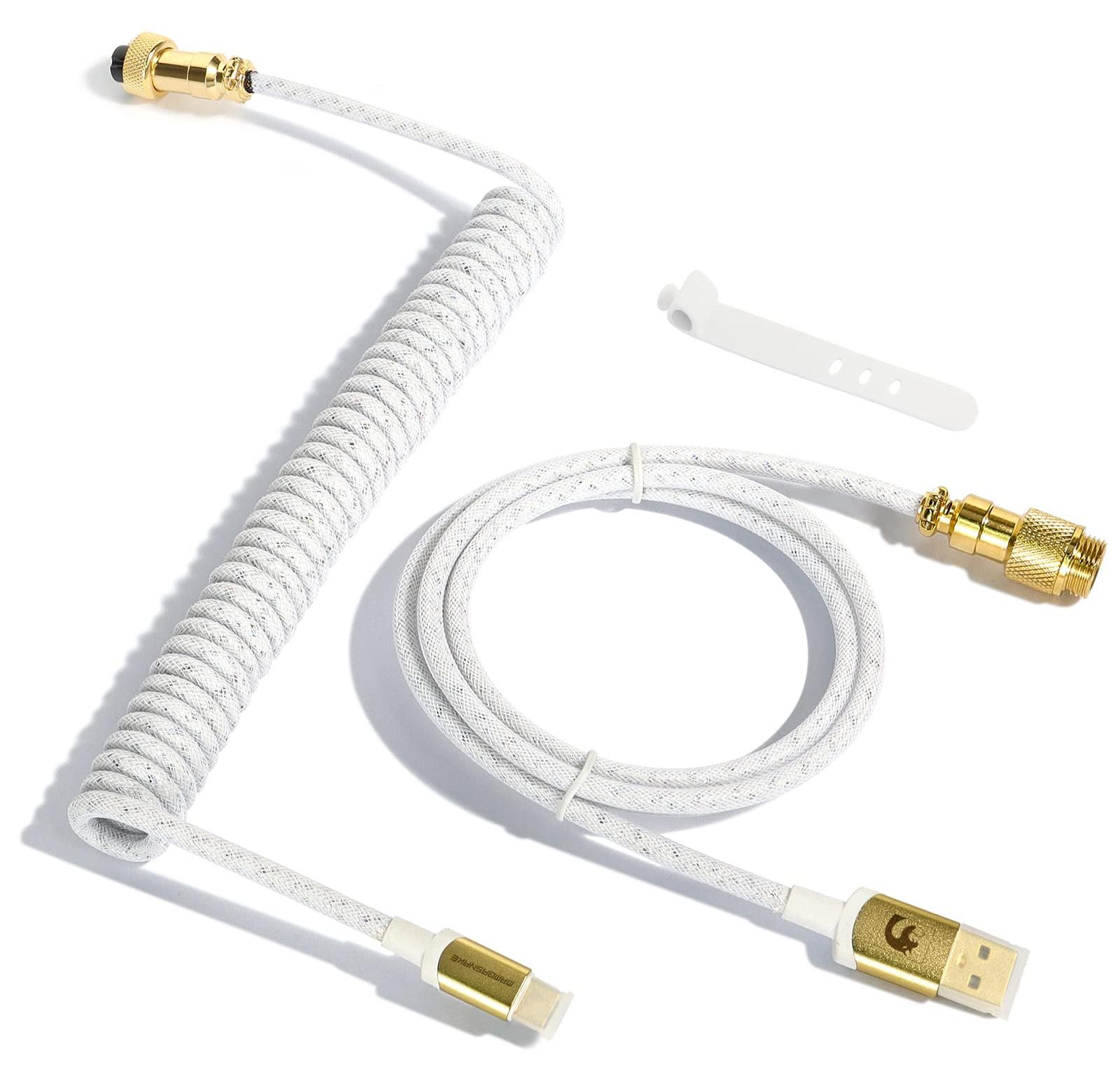 Selius Gevlochten Opgerolde Toetsenbordkabel USB-C naar USB-A Afneembare Vliegerkabel voor Gamingtoetsenbord - Wit