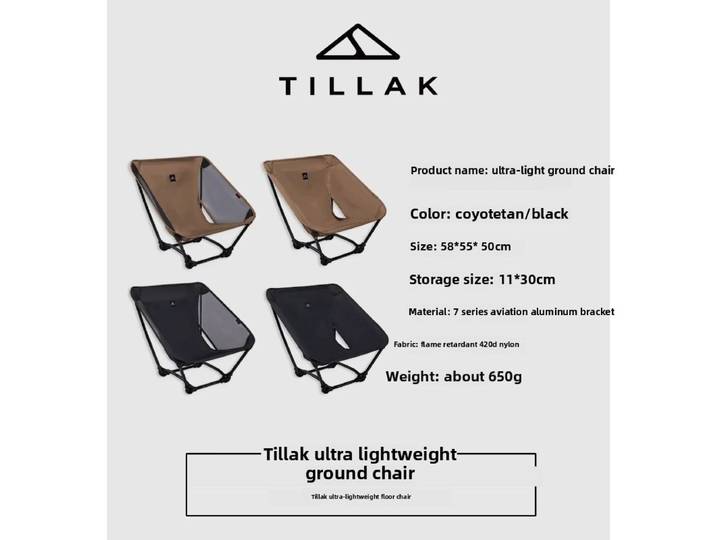 Tillak Chaise de sol de randonnée, chaise de lune de camping en plein air SOLO chaise de sol légère ultra légère 55X58X50CM 0,65 kg