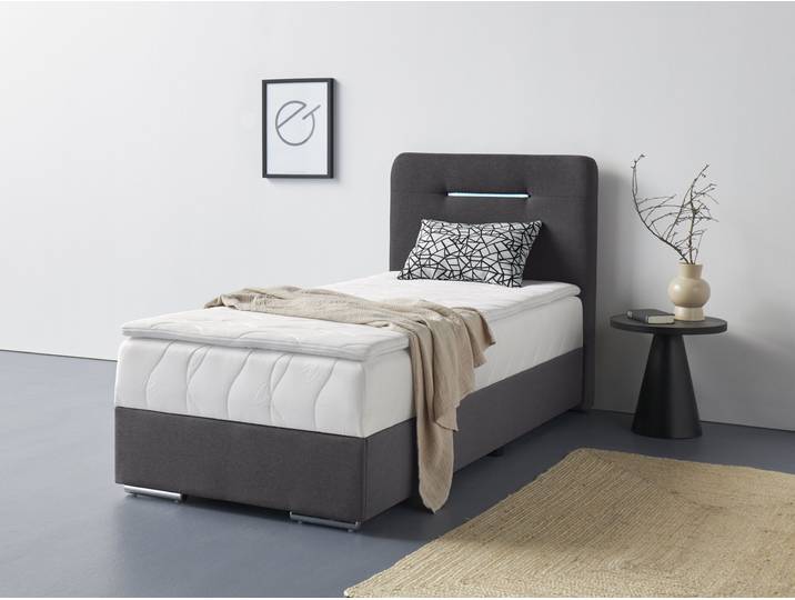 Boxbett, Polyester, Anthrazit, 96×207 cm, LED-Beleuchtung, Mit Bettkasten, Cotta