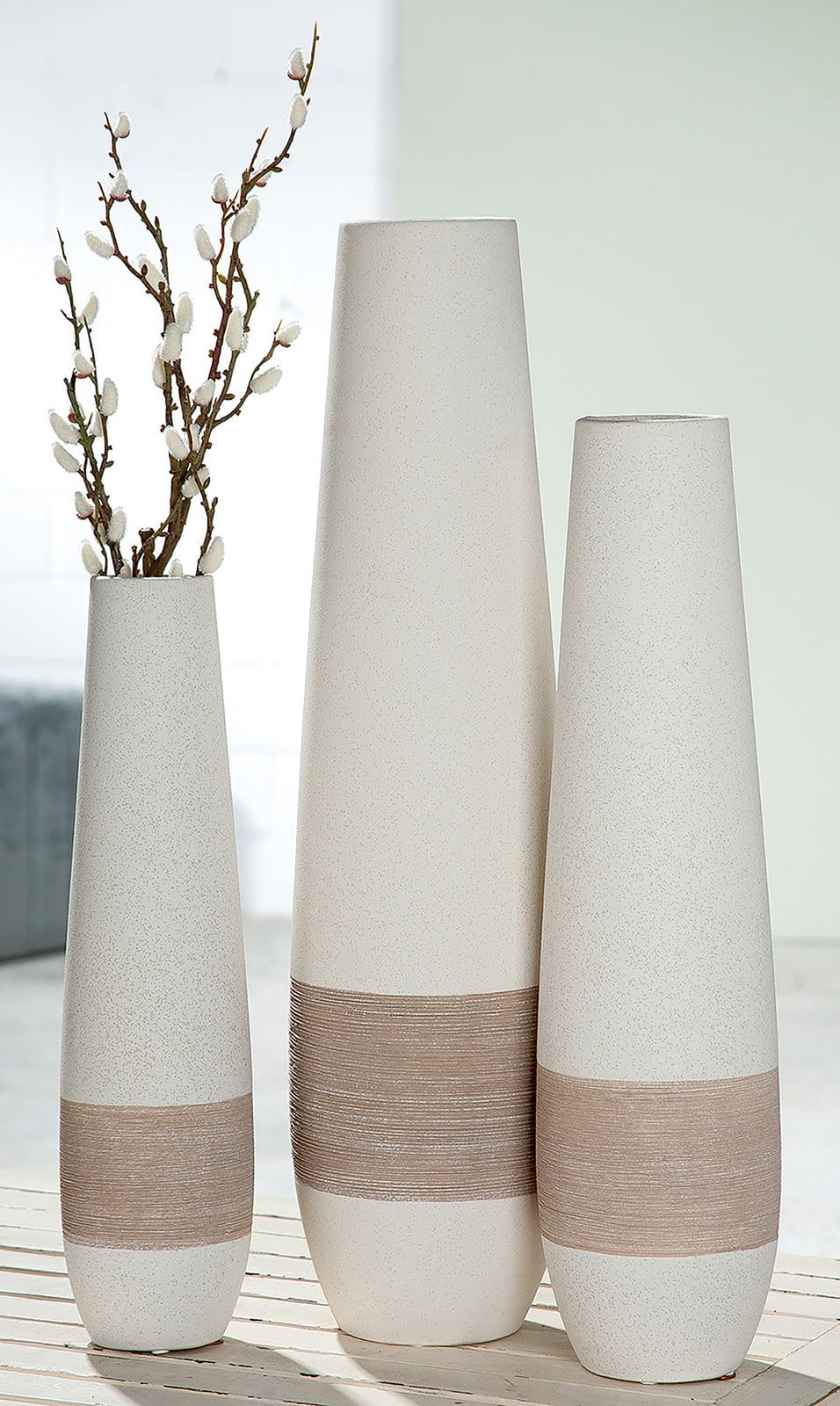 home24 Vaas Olbia beige, H 66 cm x B 17 cm x D 17 cm