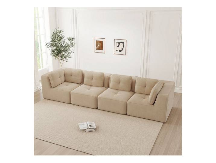 HAUSS SPOLE Loungesofa für Wohnzimmer,Viersitzer Cordsofa mit rutschfester Standfuß,Beige, Relaxsofa mit Weicher und hautfreundlicher Cordstoff, für kleine Wohnung oder großes Haus