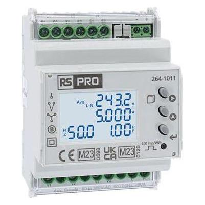 RS PRO Energiemessgerät LCD 90mm x 70mm / 1, 3-phasig 3 x (Stromwandler) 3 x (Spannung) und Nullleit (2641011)
