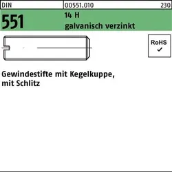 Gewindestift DIN 551 Kegelkuppe/Schlitz M12x12 14 H galv.verz. 100St.