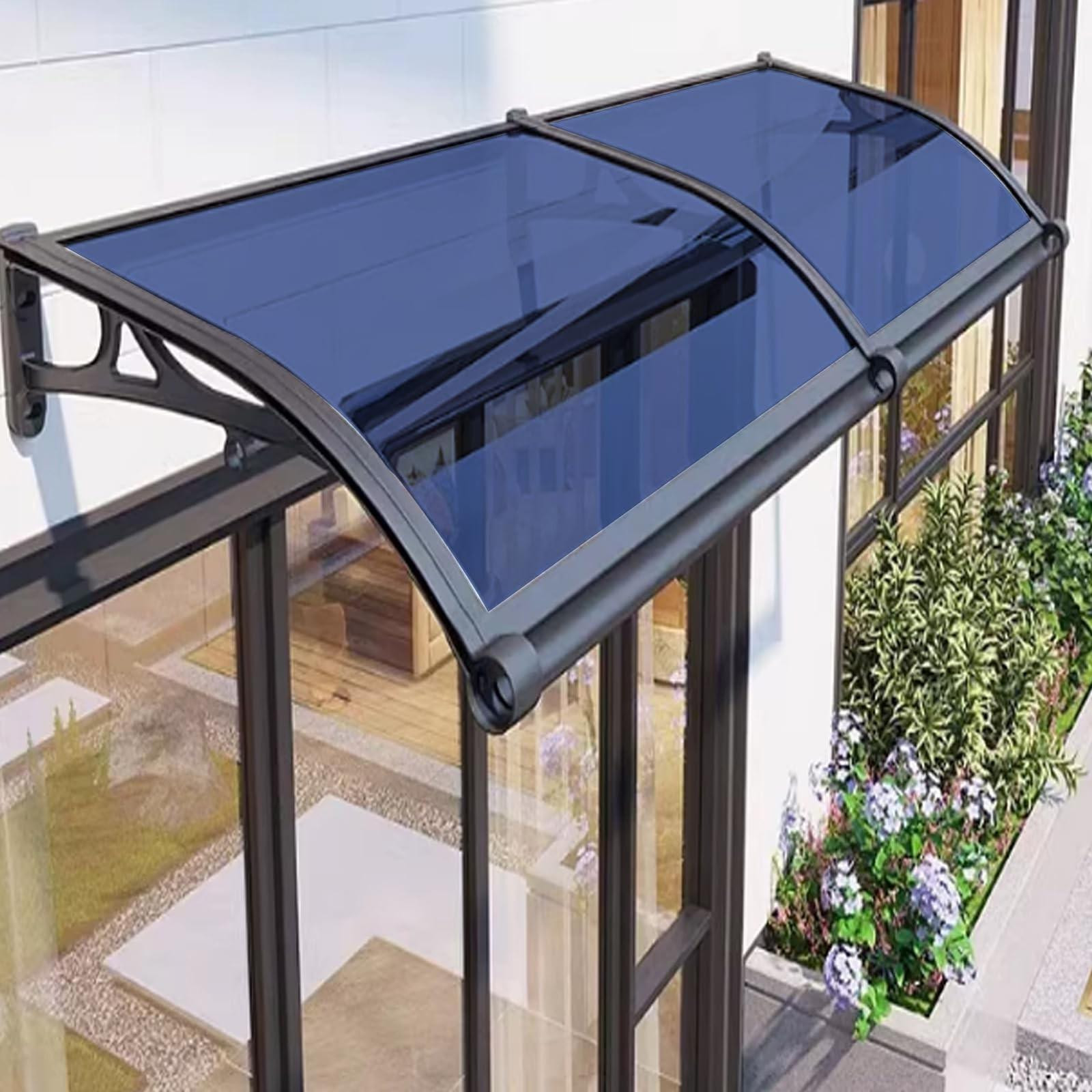 Blauwe deurluifel van polycarbonaat tegen regen en zon