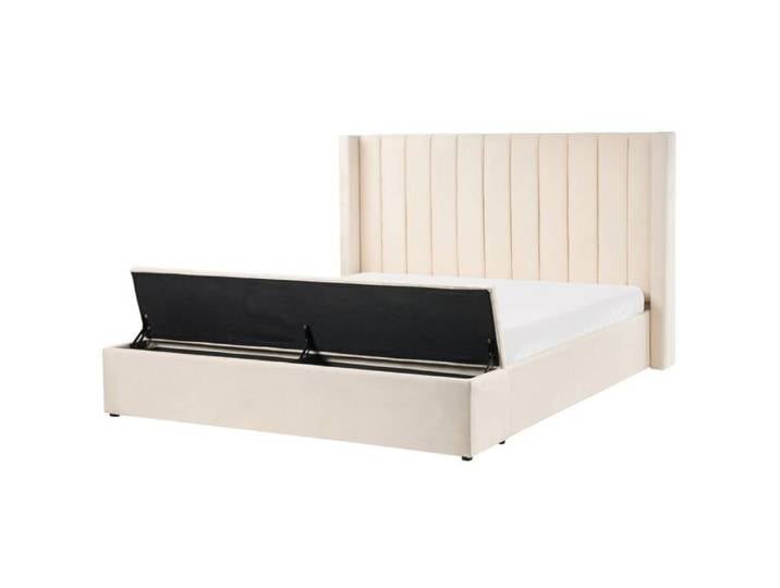 Lit avec banc de rangement Velours NOYERS 180 x 200 cm Blanc cassé