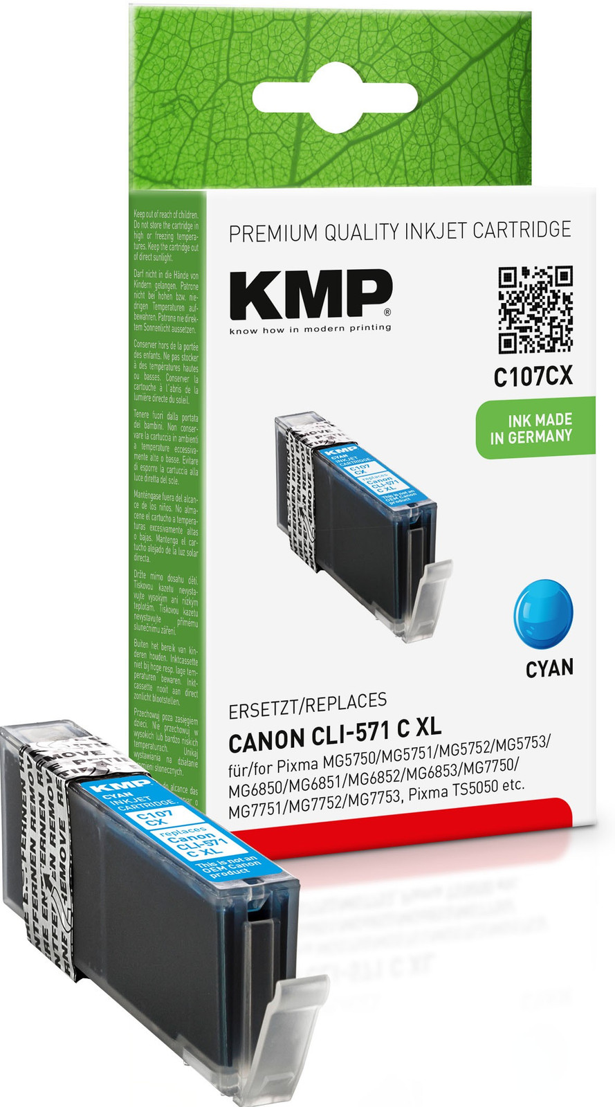 KMP C107CX Cyan Tintenpatrone compatibel met Canon CLI-571 XL