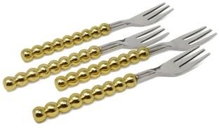 Vivience Gold Beaded Dessert Spoons/Forks, Set of 4