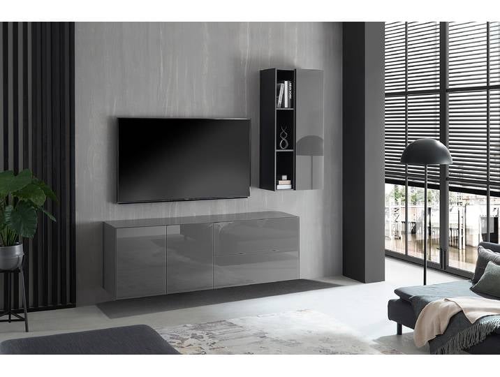 Variables TV-Lowboard Glas, lackiert Grau/Dunkelgrau 181 x 63 x 42cm