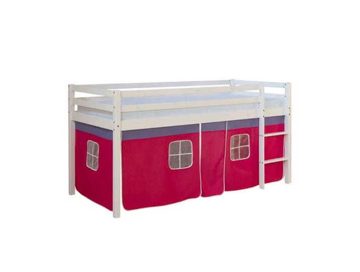 Lit mi-hauteur - HOMESTYLE4U - HomeStyle4U 1458 - 90x200 cm - Échelle - Rideau rouge