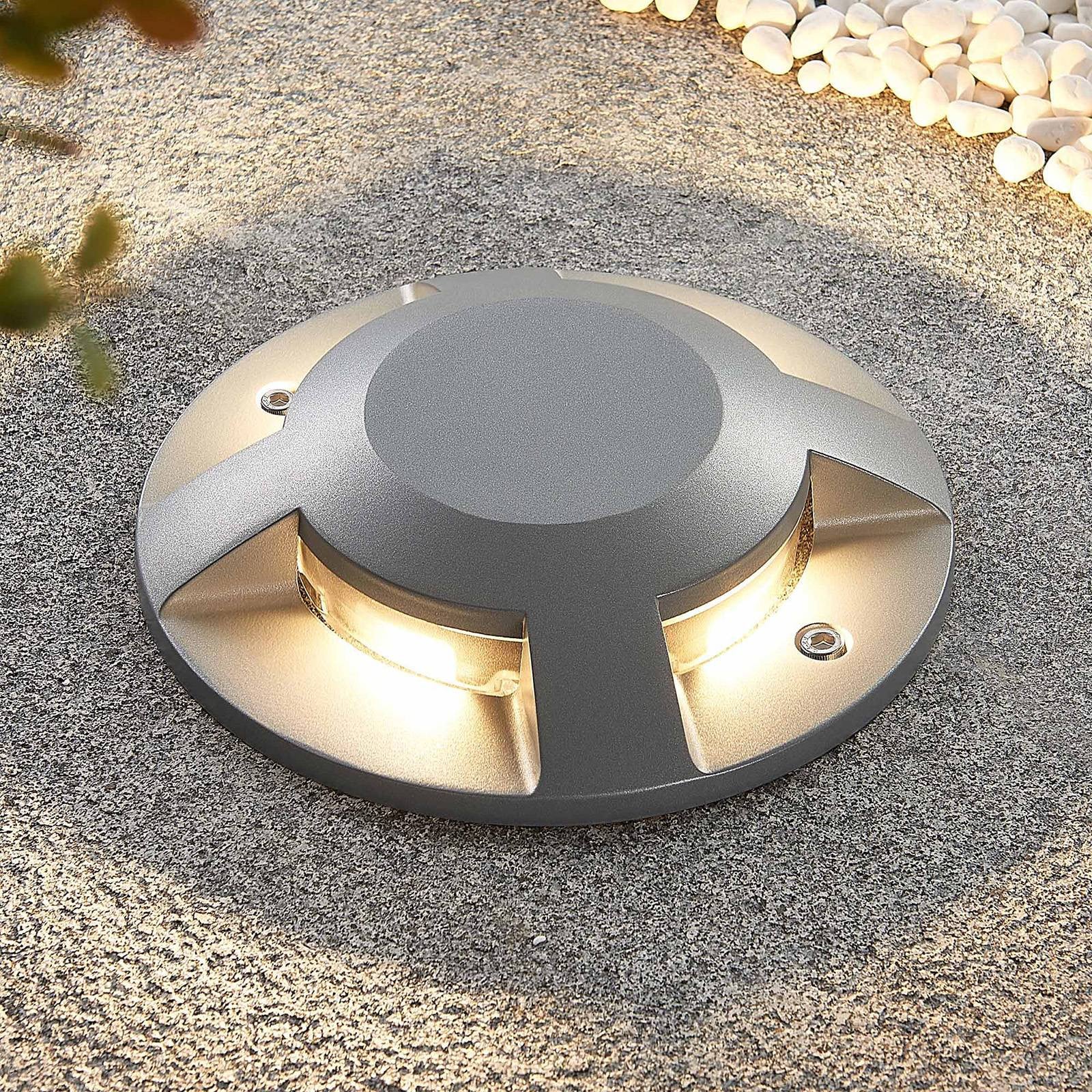 Lucande Jeffrey LED-vloerspot voor tuin en terras, zilver/grijs, aluminium, modern