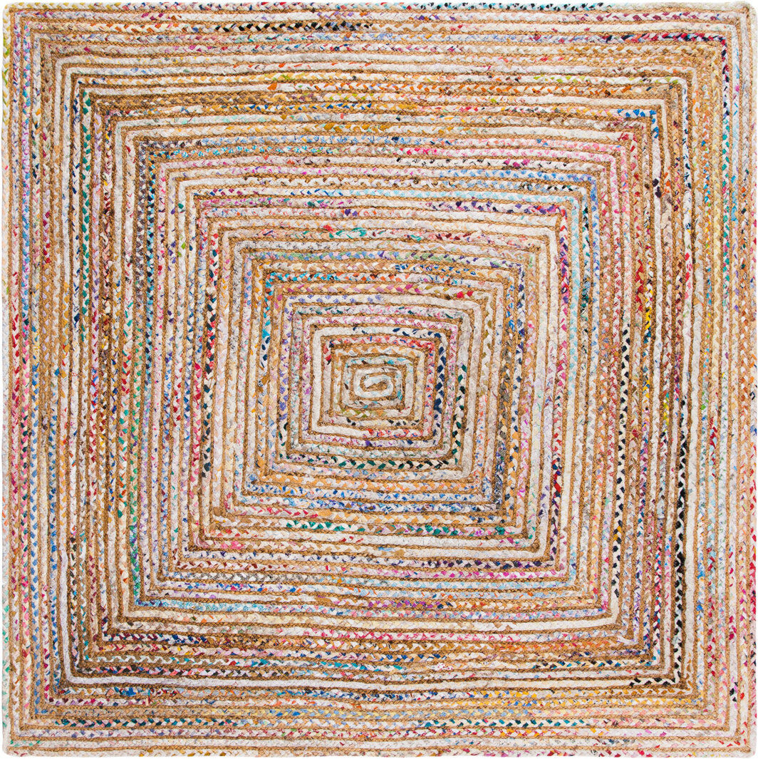 Blue Elephant Herzig Flatweave Cotton Beige/Yellow Rug Yellow;Beige Square 183 cm