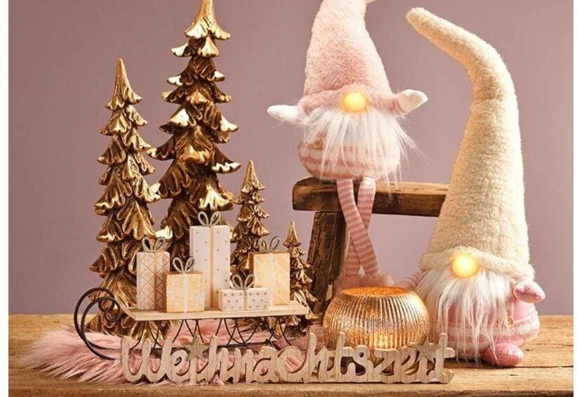 Weihnachtsfigur "Weihnachtsdeko Schlitten", schwarz-weiss (goldfarben, schwarz, weiß), B:31cm H:17cm T:6cm, Metall, Dekofiguren, Weihnachtsfigur goldfarben, schwarz, weiß B/H/T: 31cm x 17cm x 6cm