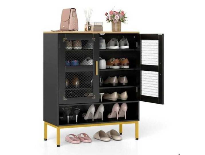 Gagnez de la place avec ce meuble à chaussures rangement fermé avec 3 étagères réglables et portes en maille