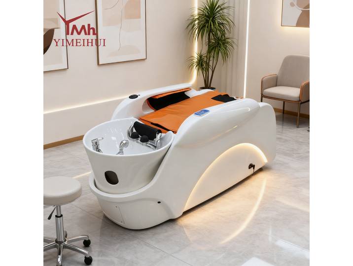 Fauteuil de lavage multifonctionnel avec douche massante, bac à shampoing et lit de spa pour salon de coiffure et traitement capillaire