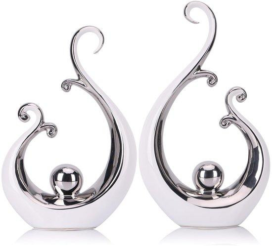 Omgoods Moderne Abstracte Keramische Decoratie voor op Tafel - Wit en Zilver