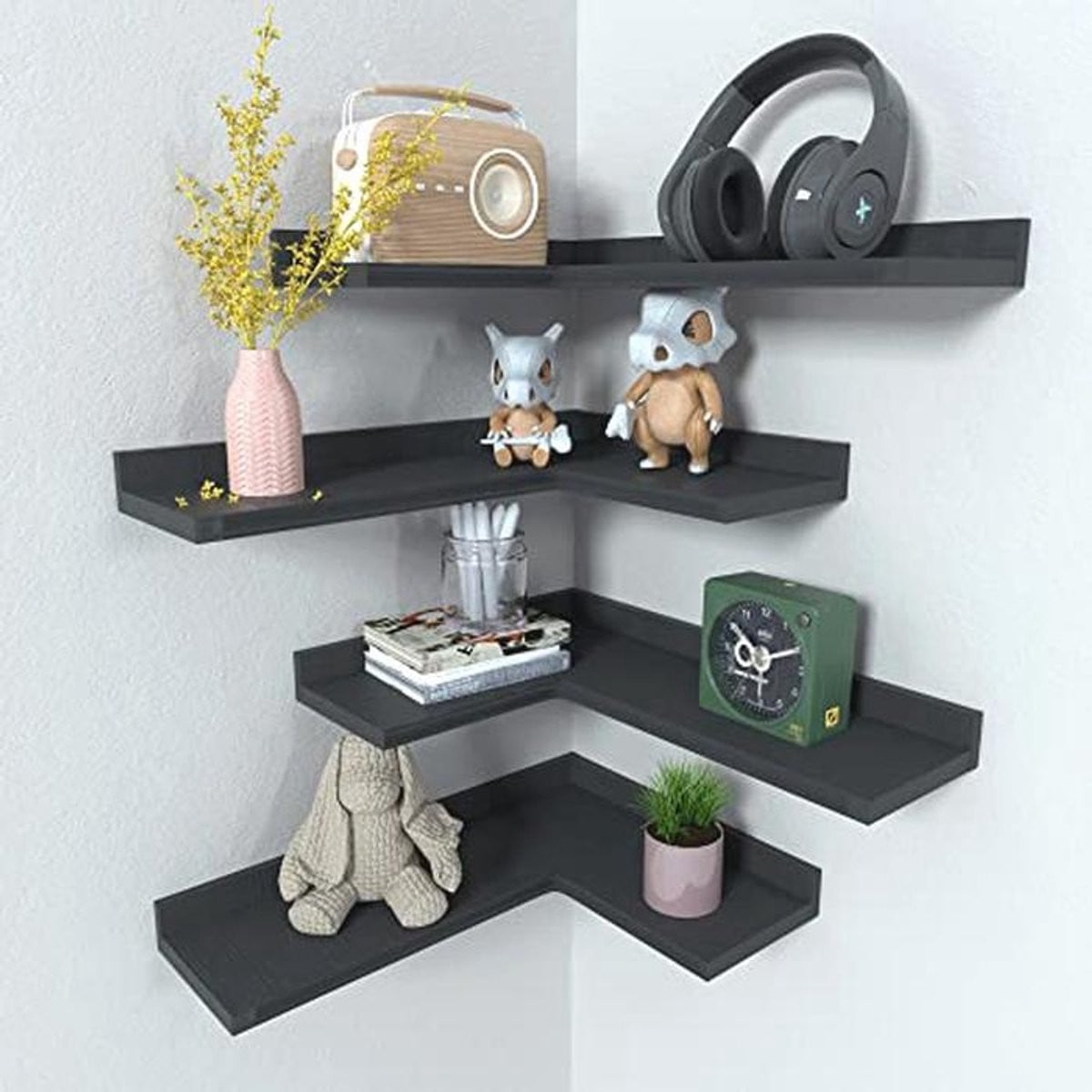 Set van 4 rustieke L-vormige hoekplanken voor wandmontage in de slaapkamer, woonkamer, badkamer of keuken
