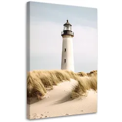LEINWANDBILD Leuchtturm Meer Pflanzen Dünen 70x100cm