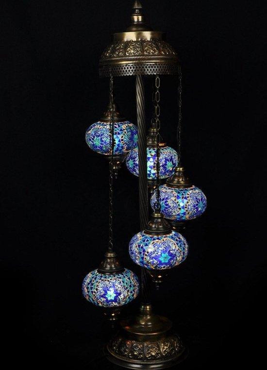 Halay Turkse staande lamp met blauwe mozaïekglazen bollen en accentverlichting