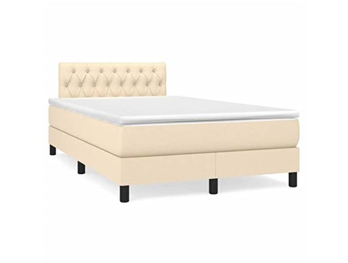 PUGYNBK Boxspringbett, 120 x 200 cm, cremefarbener Stoff Verstellbares Kopfteil, Taschenfederkernmatratze, mittlere Festigkeit, atmungsaktiv