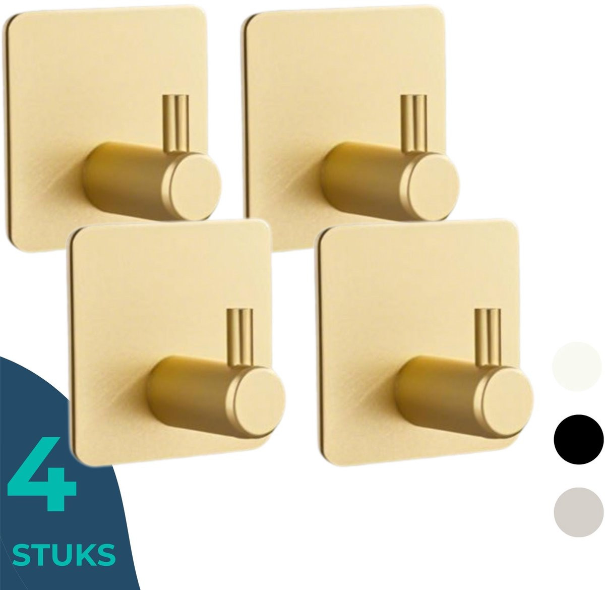 BUDDLEY Set van 4 zelfklevende handdoekhaakjes in goud RVS voor de badkamer