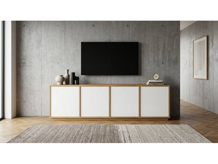 Sideboard mit weißen Türen - TV-Schrank nach Maß Eiche Natur geölt