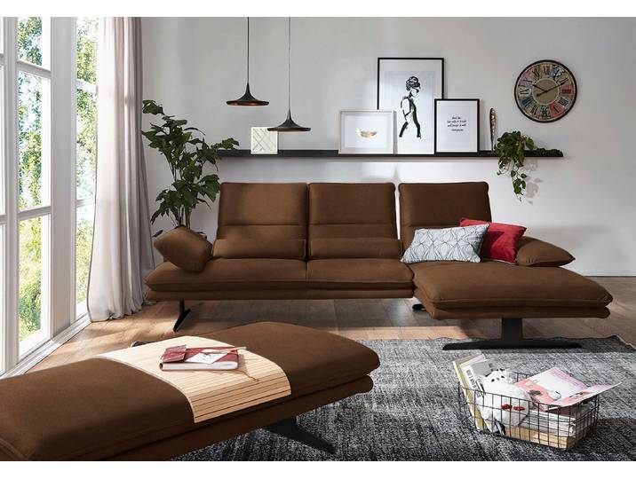 Ecksofa, Luxus-Microfaser, Braun, 291×164 cm, Sitztiefenverstellung, Modern, W.SCHILLIG