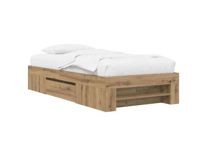 Lit chambre - Marron - Cadre de lit - avec rangement Chêne artisanal 80x200 cm_5650