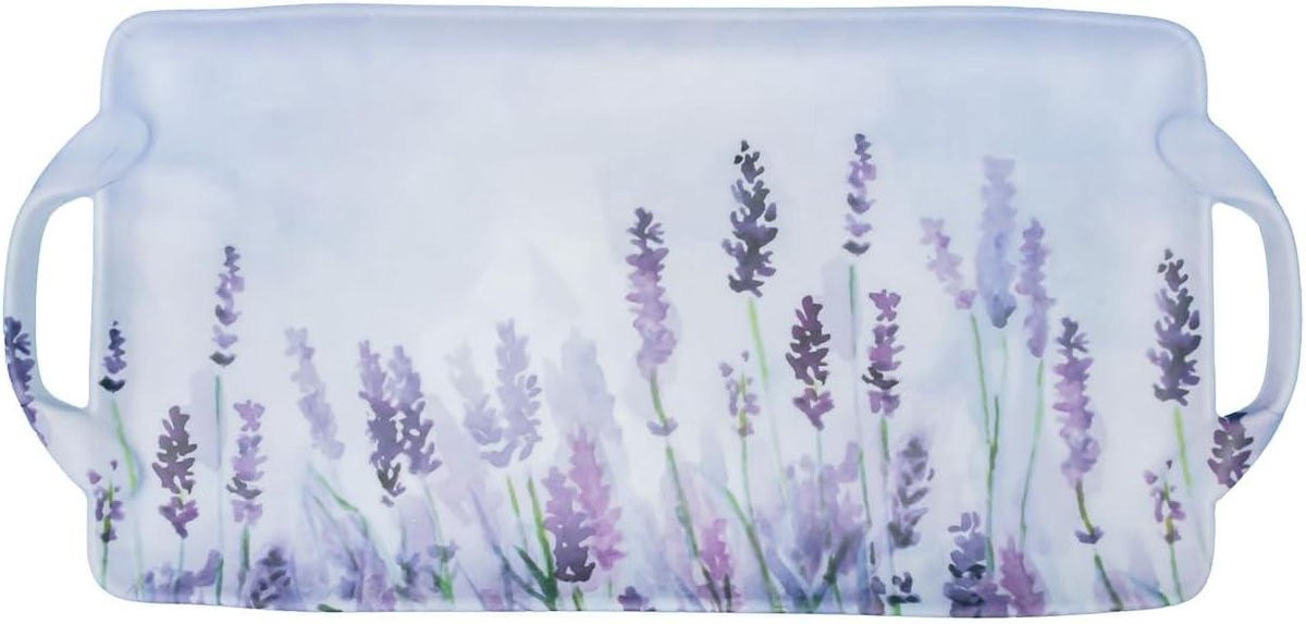 Decoratief Dienblad Lavendel - Onbreekbare Melamine Serveerschaal met Handvatten - 46 x 22 cm
