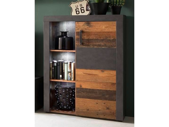 Highboard Kommode Indy , Old Used Wood / Matera grau , Shabby Look mit LED Unterbauspots