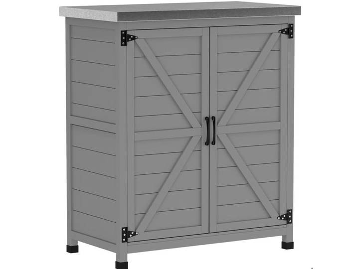 SENVIRO armoire de jardin en bois 79 x 43 x 92 cm double porte avec etagere interieure plateau galvanise gris