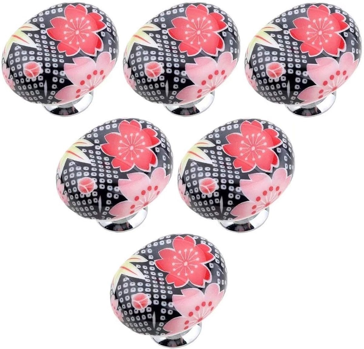 Set van 6 handbeschilderde keramische handgrepen voor meubeldecoratie, multicolor