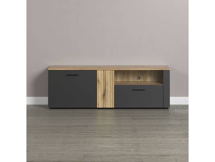 TV-Bank HOME AFFAIRE Estepona , schwarz (anthrazit und eichefarben), B:150cm H:50cm T:42cm, Sideboards, TV-Bank, TV-Board, 2 Türen, 1 Schublade, 1 Fach - (B/T/H) 150/42/50 cm