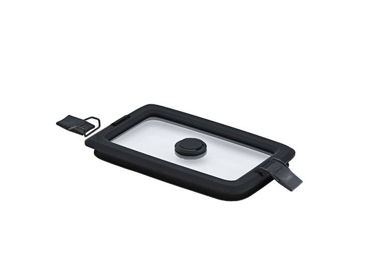 Deckel RÖSLE Vakuumdeckel FLEXX 2GO 0,6 L eckig mit Clips , schwarz (silberfarben, schwarz), B:11,7cm H:1,9cm L:18,6cm, Glas, Silikon, Deckel, Deckel, Deckel für 0,6 L Dose FLEXX 2GO