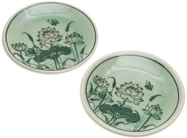 Novica Handmade Celadon Ceramic Saucers (Pair)
