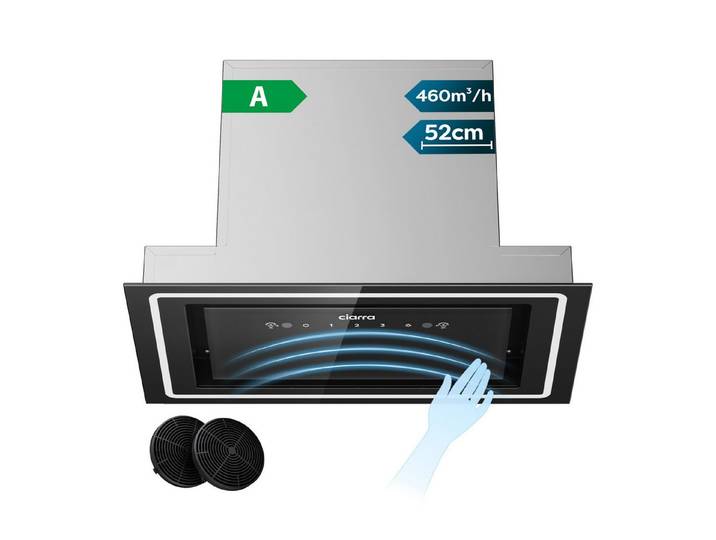 CIARRA Unterbauhaube 52 cm Einbauhaube 500 m³/h Abluft & Umluft 3 Stufen VM5931C Dunstabzugshaube Touch & Handgesten-Steuerung 360° Ambientebeleuchtung