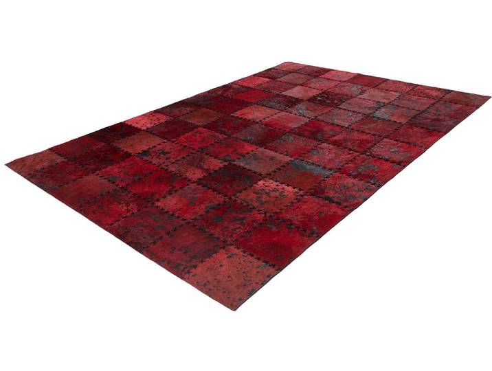 Teppich ARTE ESPINA Voila 100 , rot, B:200cm H:5mm L:290cm, Rindsleder, Teppiche, Teppich, handgenähter Flachflor-Teppich im Patchwork-Design.