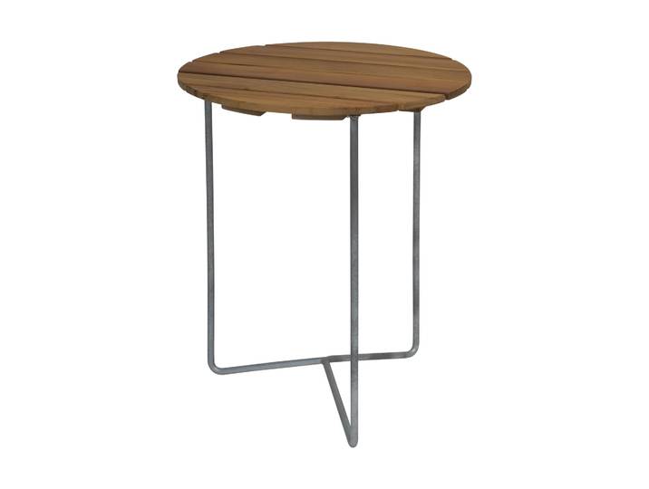 Grythyttan Stålmöbler Table 6B Teck non traité - pieds galvanisés, Ø60 cm