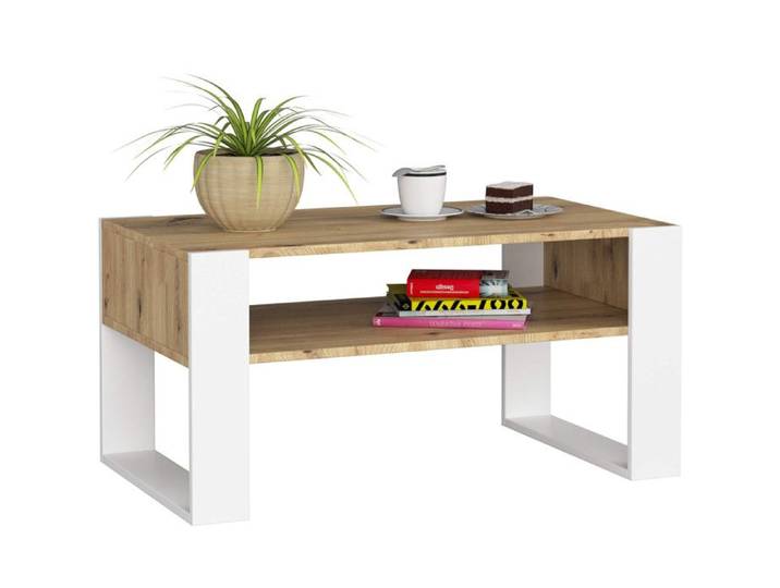 Table à café AKORD table basse DOMI Chêne Artisan 92 cm couleur Blanche 92x53x45 cm