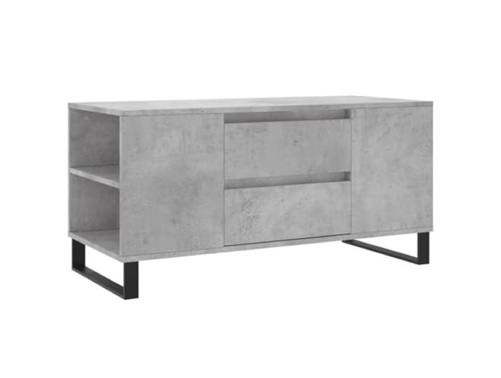 LASWWQMRF Couchtisch Betongrau 102x44,5x50 cm Holzwerkstoff mit Schubladen Modernes Design im Wohnzimmer mit 2 Schubladen und 4 offenen Fächern für Ordnung. Metallbeine sorgen für Stabilität.