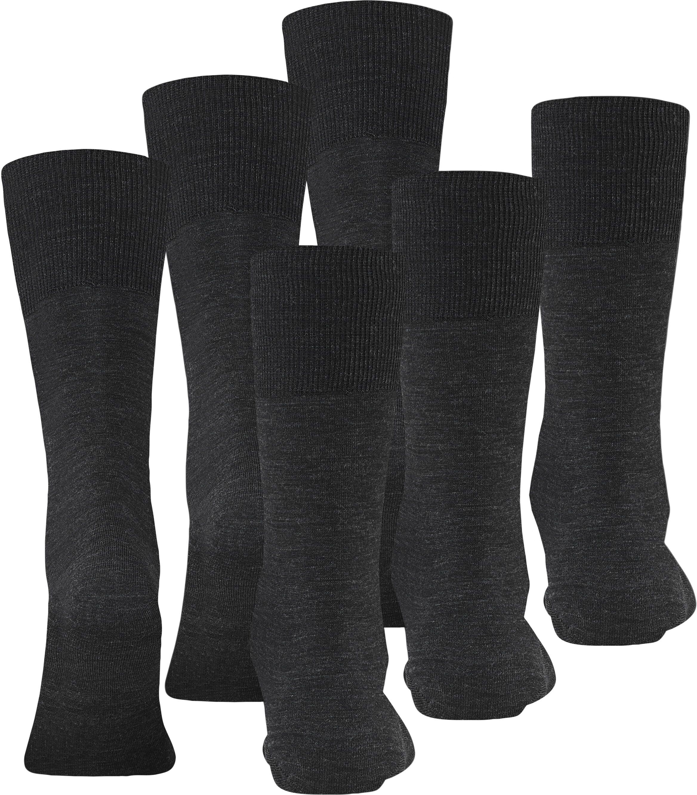 Socken FALKE "Airport", Herren, Gr. 41-42, Sockengrösse, 3080, anthrazit melange, Obermaterial: 60% Schurwolle, 23% Baumwolle, 15% Polyamid, 2% Elasthan, unifarben, Socken Socken, im praktischen 3er-Bundle, mit Merinowolle aussen und Baumwolle innen 3080,