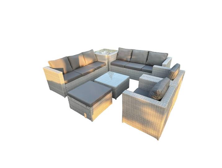 Fimous Gartenmöbel-Set Polyrattan 9-Sitzer, Hellgrau, Metall, quadratisch, Gartenmöbel, Gartengarnituren, Gartenmöbel-Sets