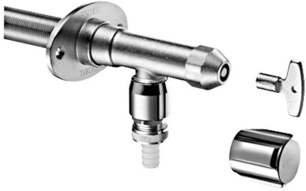 Schell Polar II frostsicheres Außenwandventil 039980399  DN 15, mattchrom, Installationsbausatz, mit Rohrbelüfter