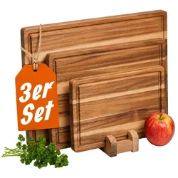 Relaxdays Schneidebrett mit Ständer 3er Set Braun
