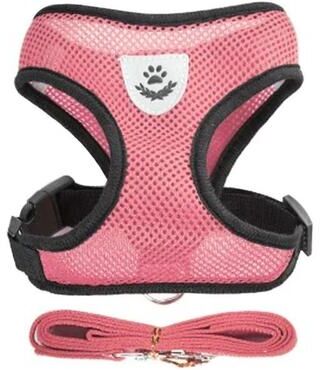 Uplift Essentials Breathable Mesh Adjustable Pet Harness & Leash Set pink s