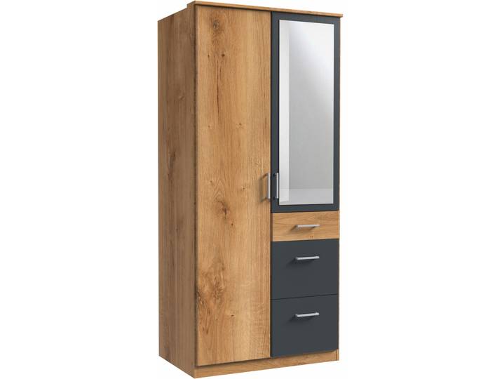 Kleiderschrank WIMEX Click , grau (plankeneichefarben, graphit), B:90cm H:199cm T:58cm, Schränke, Kleiderschrank Drehtürenschrank, mit Spiegel