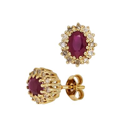 Paar Ohrstecker JOBO "Ohrringe mit Rubin und 24 Diamanten", gelb (gelbgold 585), Ohrringe, Damen, Diamanten Gelbgold 585, Diamanten, Gelbgold 585, 585 Gold