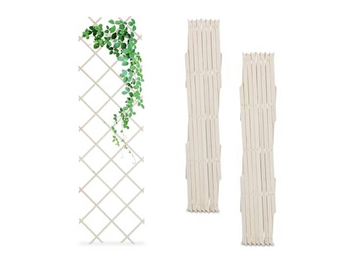 Relaxdays plantenklimrek, set van 3, uitschuifbaar, plantensteun, hout, wit
